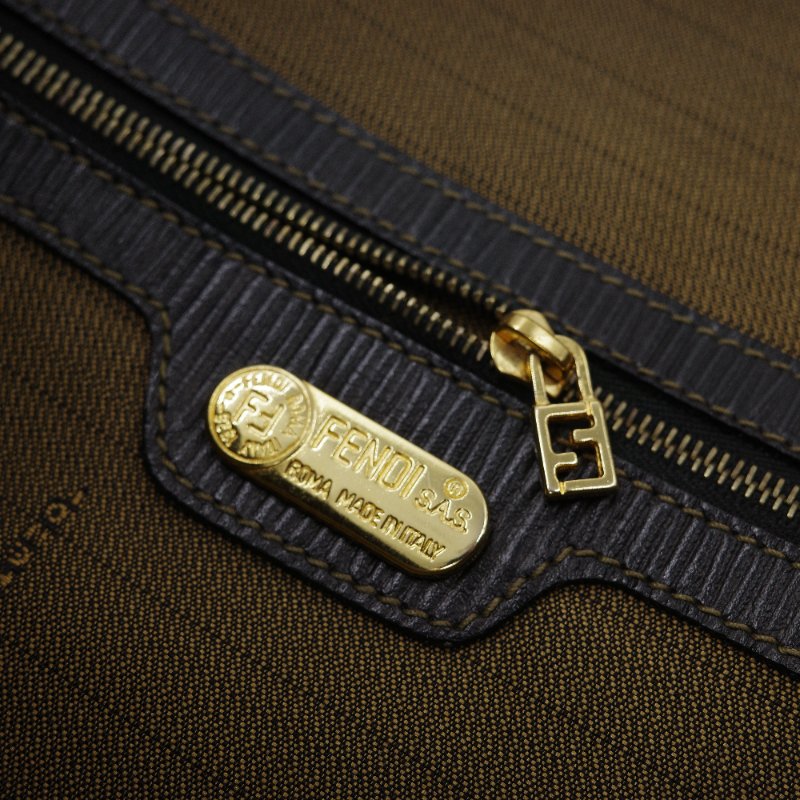 Fendi芬迪 Zucca 經典老花 帆布 黑色 牛皮 大容量 肩帶托特包 單肩包-16