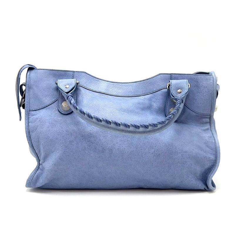 BALENCIAGA藍色銀扣 大號手提機車包38*25*14 98新配件塵袋-2