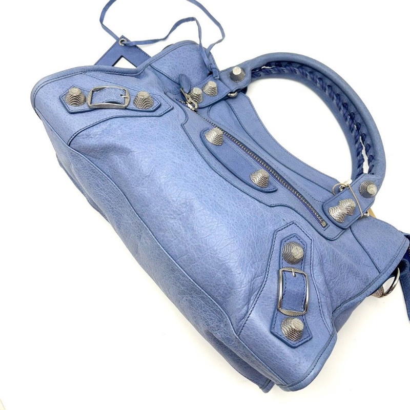 BALENCIAGA藍色銀扣 大號手提機車包38*25*14 98新配件塵袋-3
