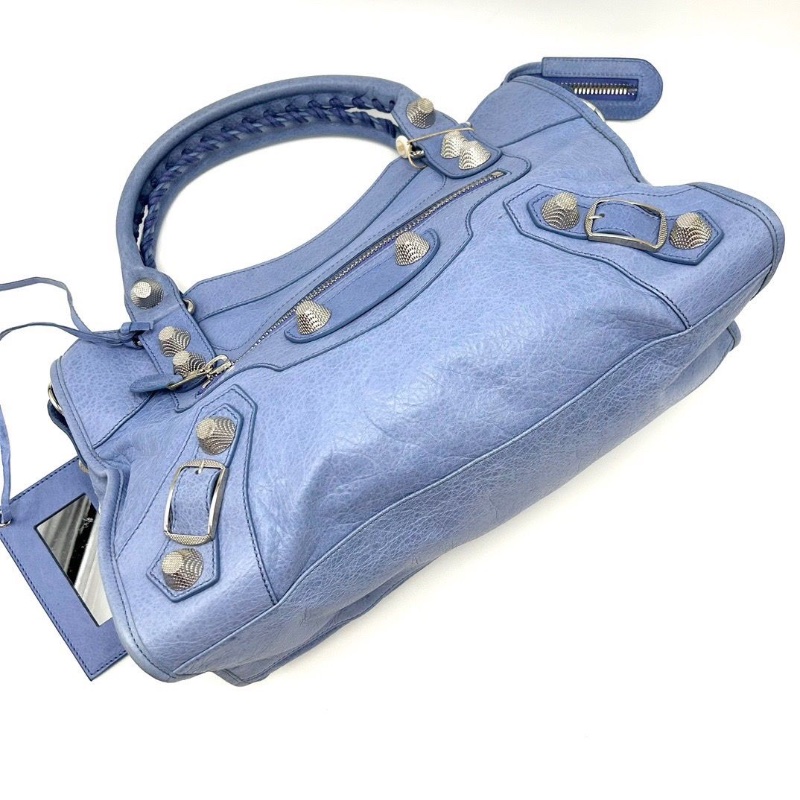 BALENCIAGA藍色銀扣 大號手提機車包38*25*14 98新配件塵袋-5