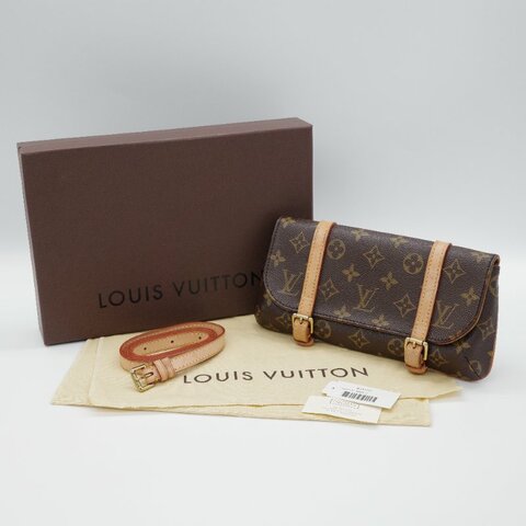 Louis Vuitton路易威登 Pochette Marelle 老花帆布 牛皮 多功能腰包 斜背包 手拿包