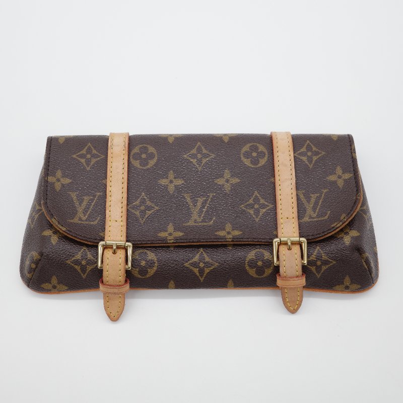 Louis Vuitton路易威登 Pochette Marelle 老花帆布 牛皮 多功能腰包 斜背包 手拿包-1