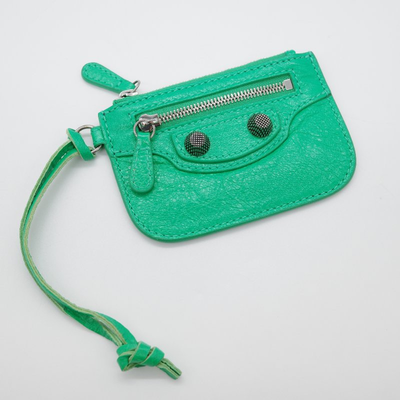Balenciaga巴黎世家Le Cagole 綠色 羊皮 鉚釘拉鍊 卡片夾-0