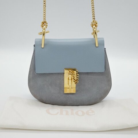 Chloé 蔻依 Drew 雲朵藍 牛皮 拼接麂皮 小型 斜背包肩背包