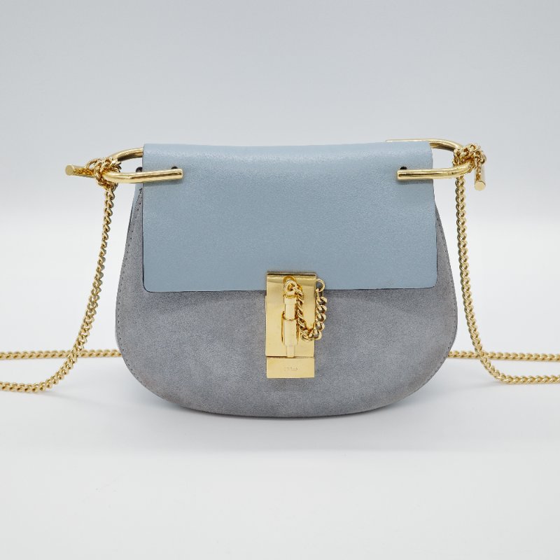 Chloé 蔻依 Drew 雲朵藍 牛皮 拼接麂皮 小型 斜背包肩背包-1