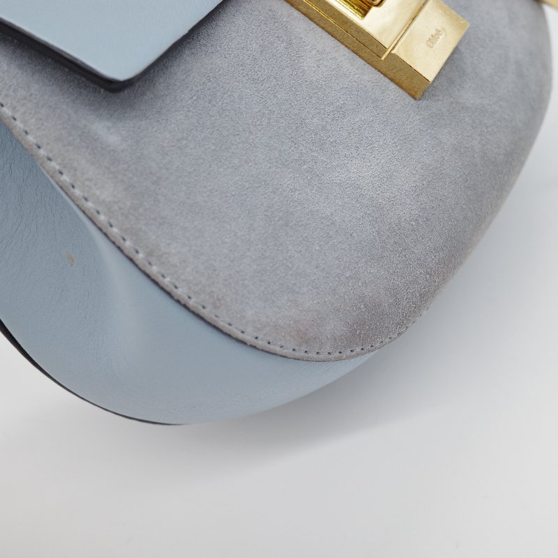 Chloé 蔻依 Drew 雲朵藍 牛皮 拼接麂皮 小型 斜背包肩背包-7