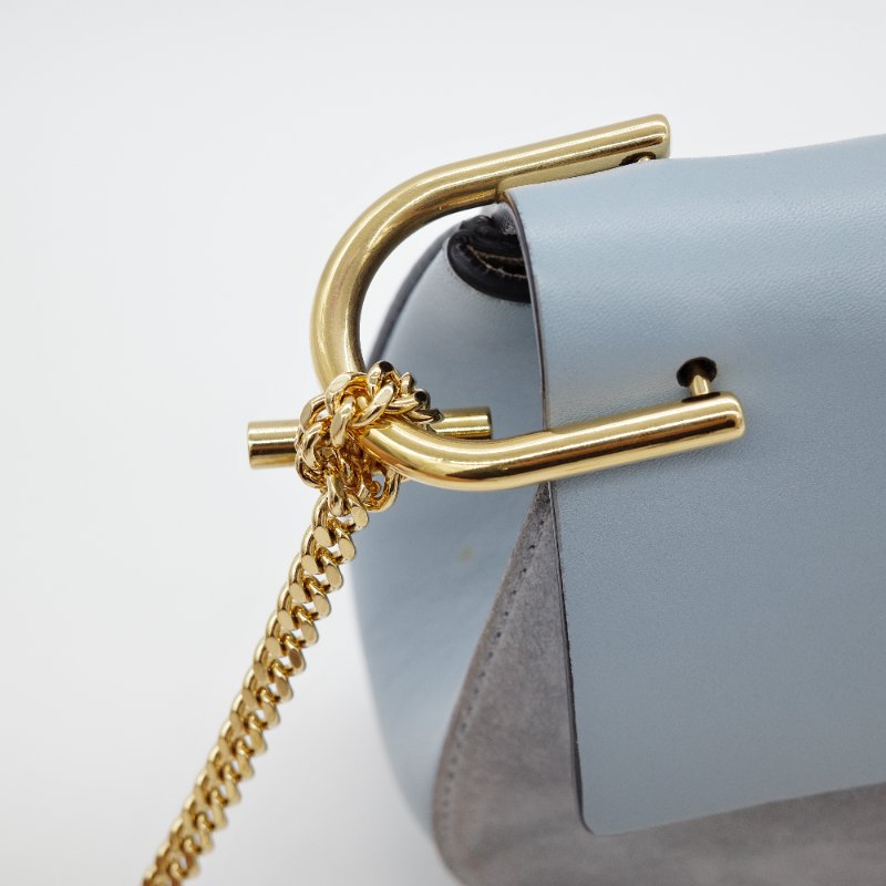 Chloé 蔻依 Drew 雲朵藍 牛皮 拼接麂皮 小型 斜背包肩背包-14