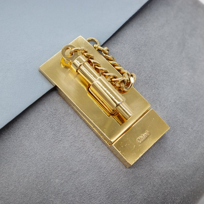 Chloé 蔻依 Drew 雲朵藍 牛皮 拼接麂皮 小型 斜背包肩背包-15