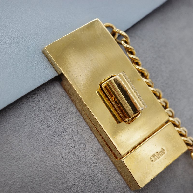 Chloé 蔻依 Drew 雲朵藍 牛皮 拼接麂皮 小型 斜背包肩背包-16