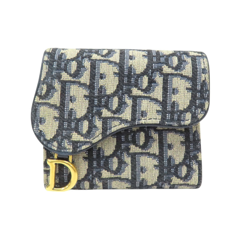 藍色 緹花帆布 Saddle Lotus 扣式短夾【Dior 迪奧】 S5652CTZQ_M928-0