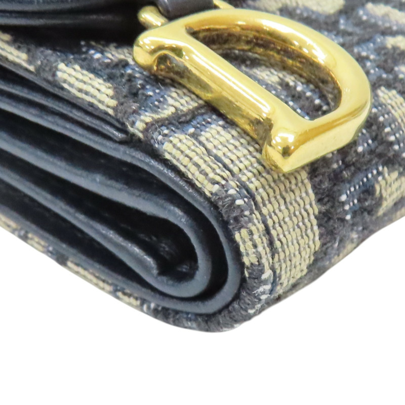 藍色 緹花帆布 Saddle Lotus 扣式短夾【Dior 迪奧】 S5652CTZQ_M928-12