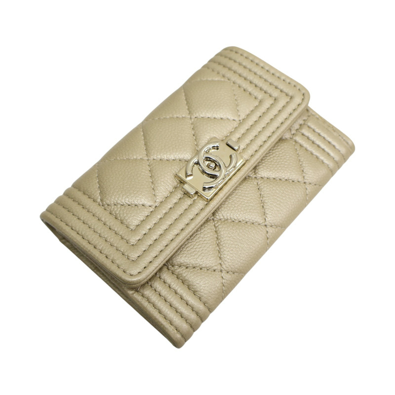 金色 caviar 牛皮 Boy 卡夾 名片夾 A80603【CHANEL 香奈兒】 A80603-2
