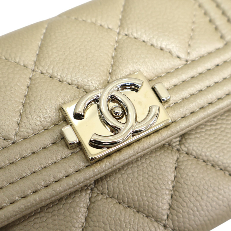 金色 caviar 牛皮 Boy 卡夾 名片夾 A80603【CHANEL 香奈兒】 A80603-14
