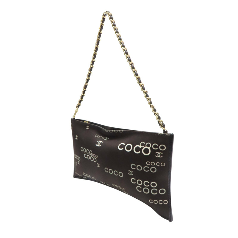 黑/棕色 牛皮 帆布COCO print chain 鏈帶 肩背包【CHANEL 香奈兒】-2