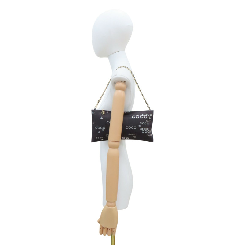 黑/棕色 牛皮 帆布COCO print chain 鏈帶 肩背包【CHANEL 香奈兒】-9