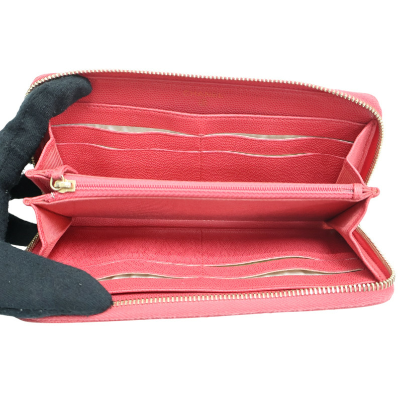 桃紅色 菱格紋 牛皮 拉鍊 長夾 AP0242【CHANEL 香奈兒】 AP0242-4