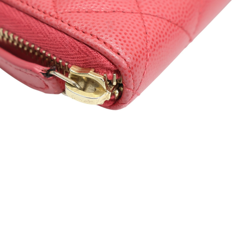 桃紅色 菱格紋 牛皮 拉鍊 長夾 AP0242【CHANEL 香奈兒】 AP0242-13