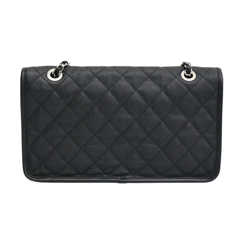 黑色 菱格紋 Caviar牛皮 French Riviera 翻蓋 鍊帶 肩背包 A66801 無卡【CHANEL 香奈兒】 A66801-1