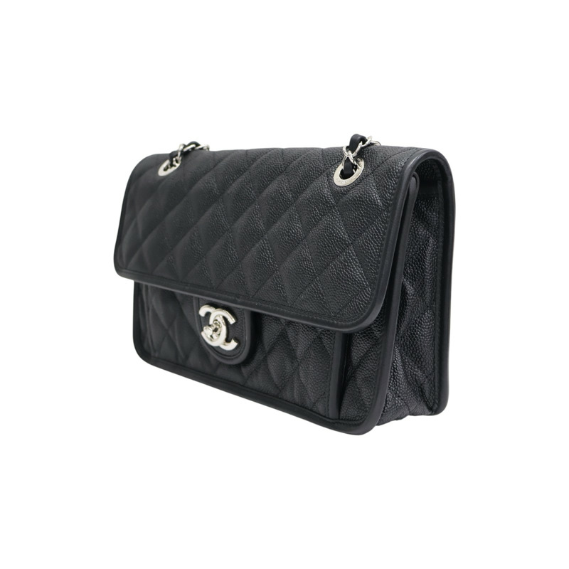 黑色 菱格紋 Caviar牛皮 French Riviera 翻蓋 鍊帶 肩背包 A66801 無卡【CHANEL 香奈兒】 A66801-2