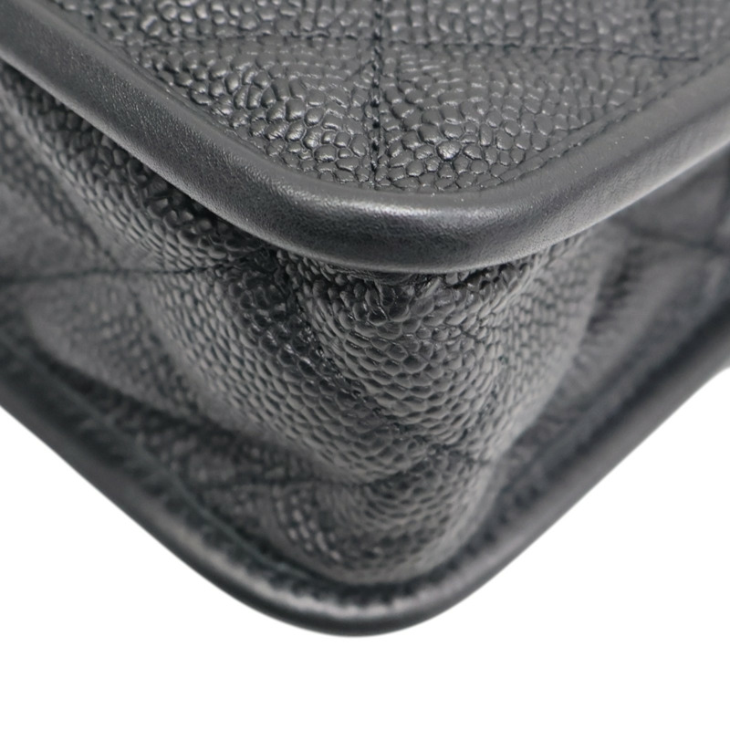 黑色 菱格紋 Caviar牛皮 French Riviera 翻蓋 鍊帶 肩背包 A66801 無卡【CHANEL 香奈兒】 A66801-12