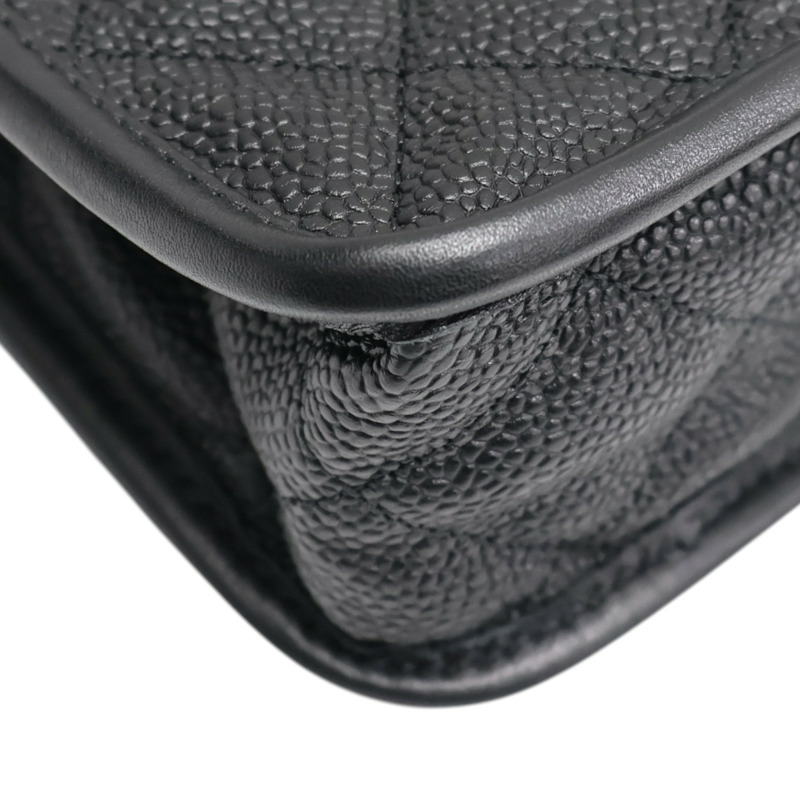 黑色 菱格紋 Caviar牛皮 French Riviera 翻蓋 鍊帶 肩背包 A66801 無卡【CHANEL 香奈兒】 A66801-13