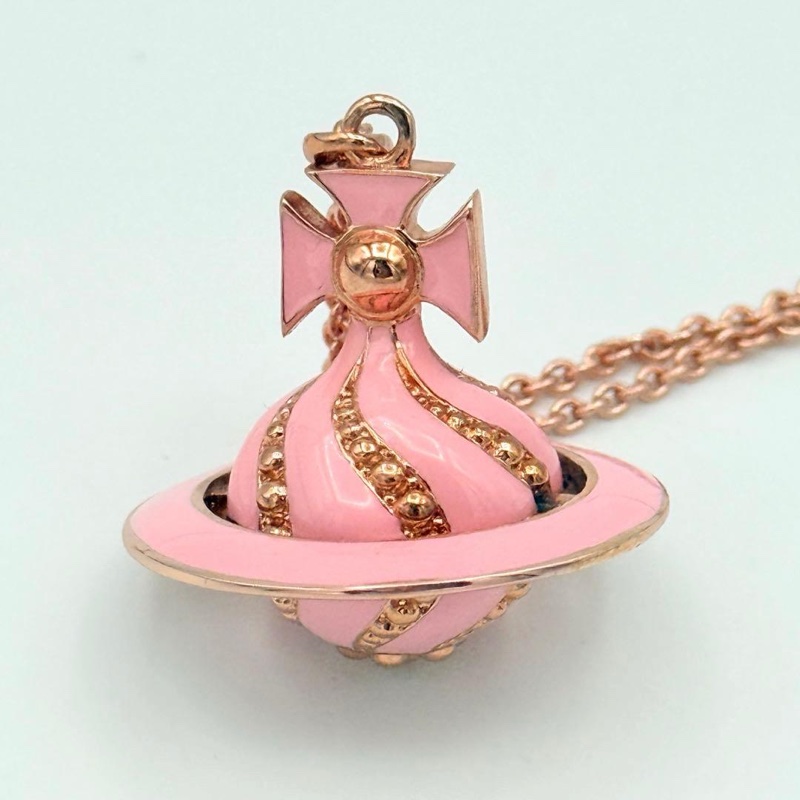 🌷Vivienne Westwood *稀有*3D粉色星球項鍊 ｜經典花紋✦fufu style 精品✦ 氣質款｜-4