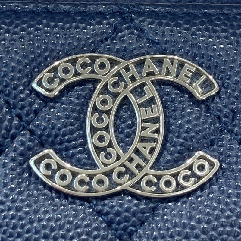 CHANEL 香奈兒 AP3830 荔枝牛皮 零錢包 海軍藍 銀釦-17