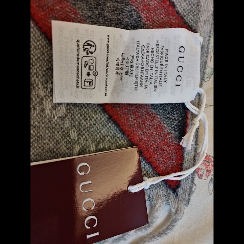 GUCCI 滿版GG logo羊毛圍巾（淺灰色）-4