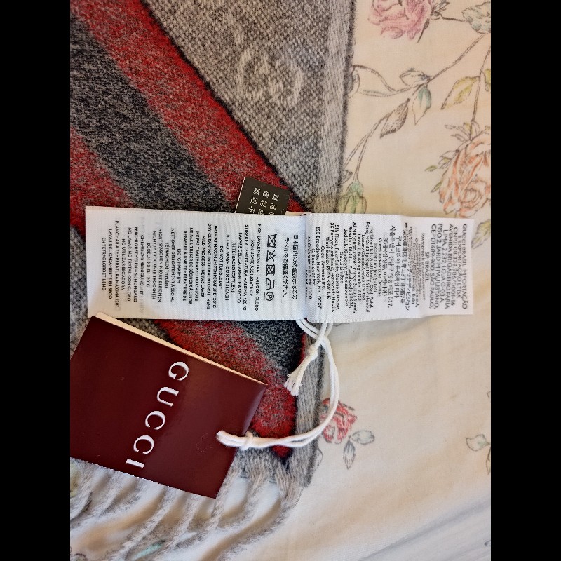 GUCCI 滿版GG logo羊毛圍巾（淺灰色）-6