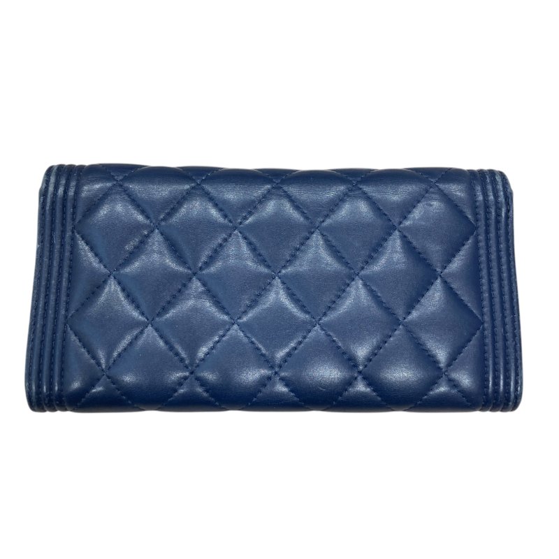 CHANEL 香奈兒 A80286 BOY系列 羊皮 長夾 海軍藍 金釦-1