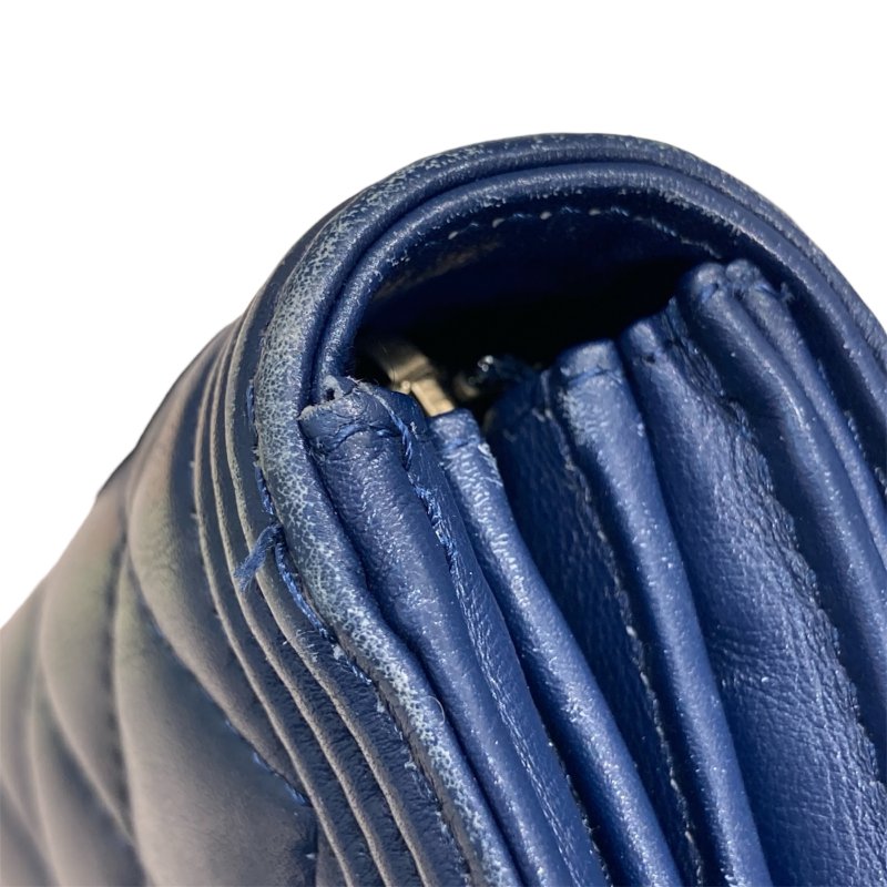 CHANEL 香奈兒 A80286 BOY系列 羊皮 長夾 海軍藍 金釦-21