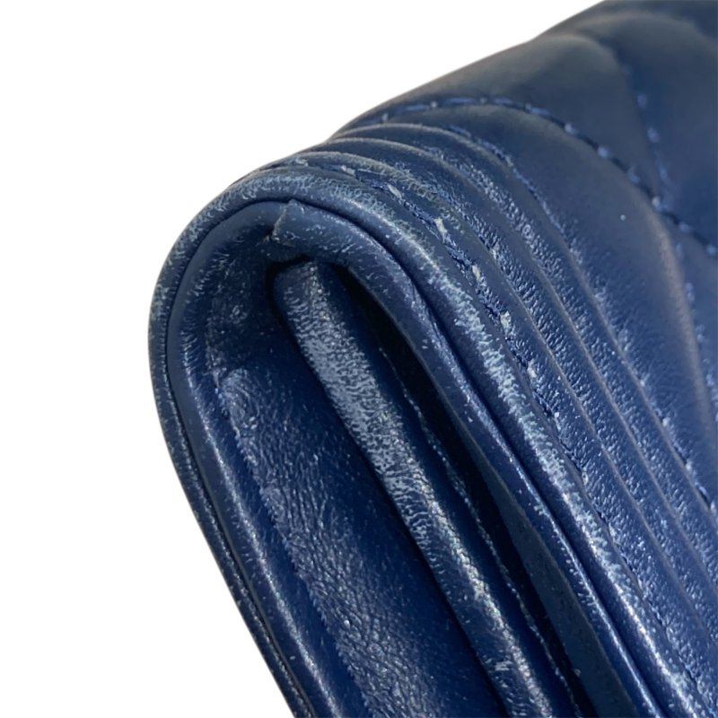 CHANEL 香奈兒 A80286 BOY系列 羊皮 長夾 海軍藍 金釦-23