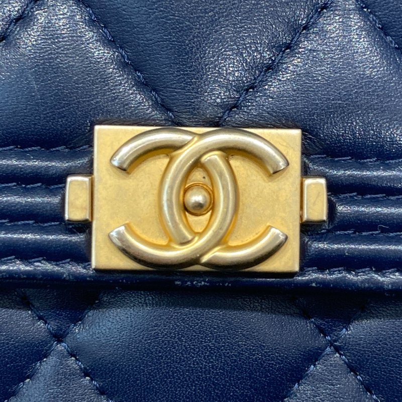 CHANEL 香奈兒 A80286 BOY系列 羊皮 長夾 海軍藍 金釦-32