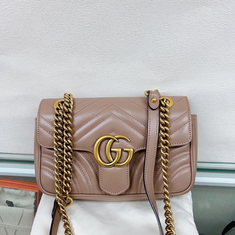 Gucci marmont 22 藕粉馬夢鏈條包-0