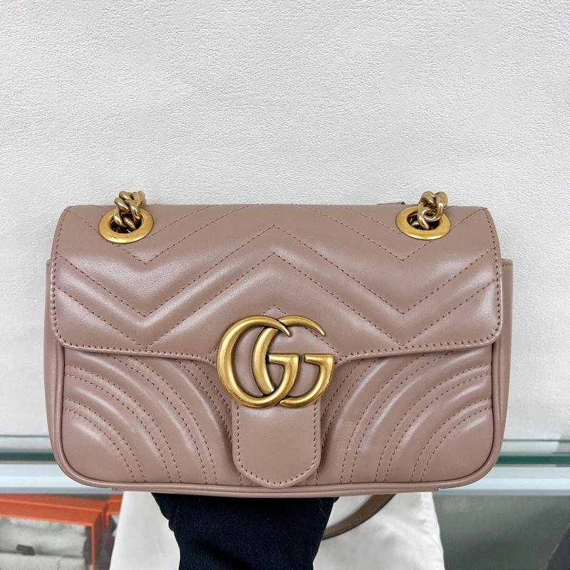 Gucci marmont 22 藕粉馬夢鏈條包-1