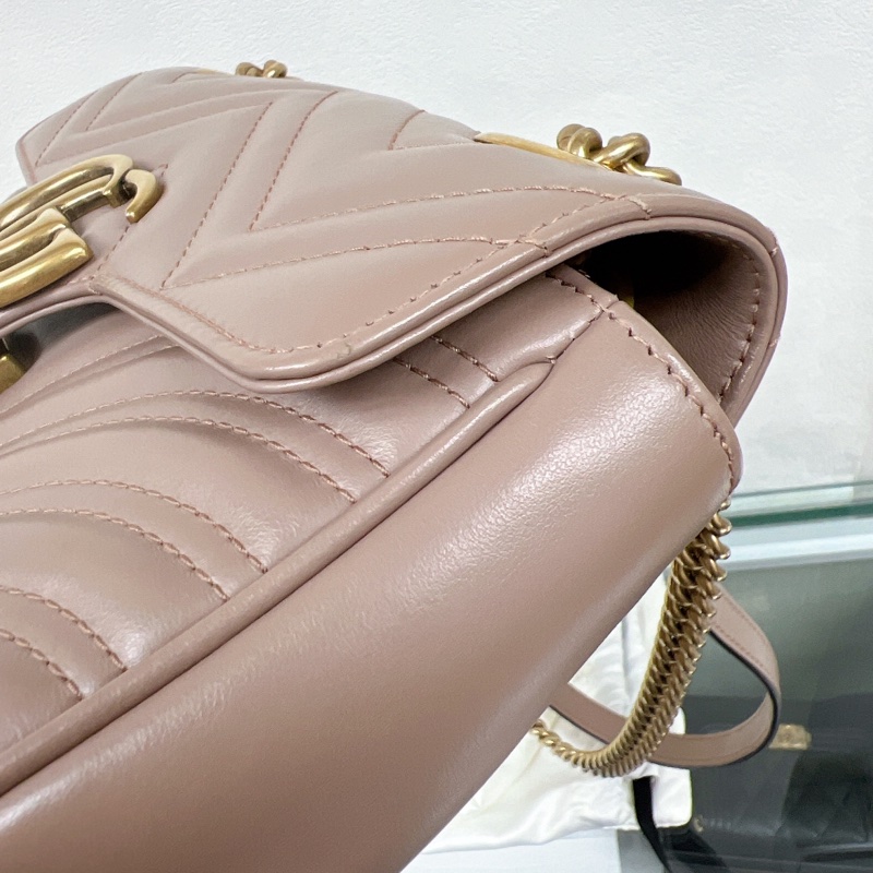 Gucci marmont 22 藕粉馬夢鏈條包-7