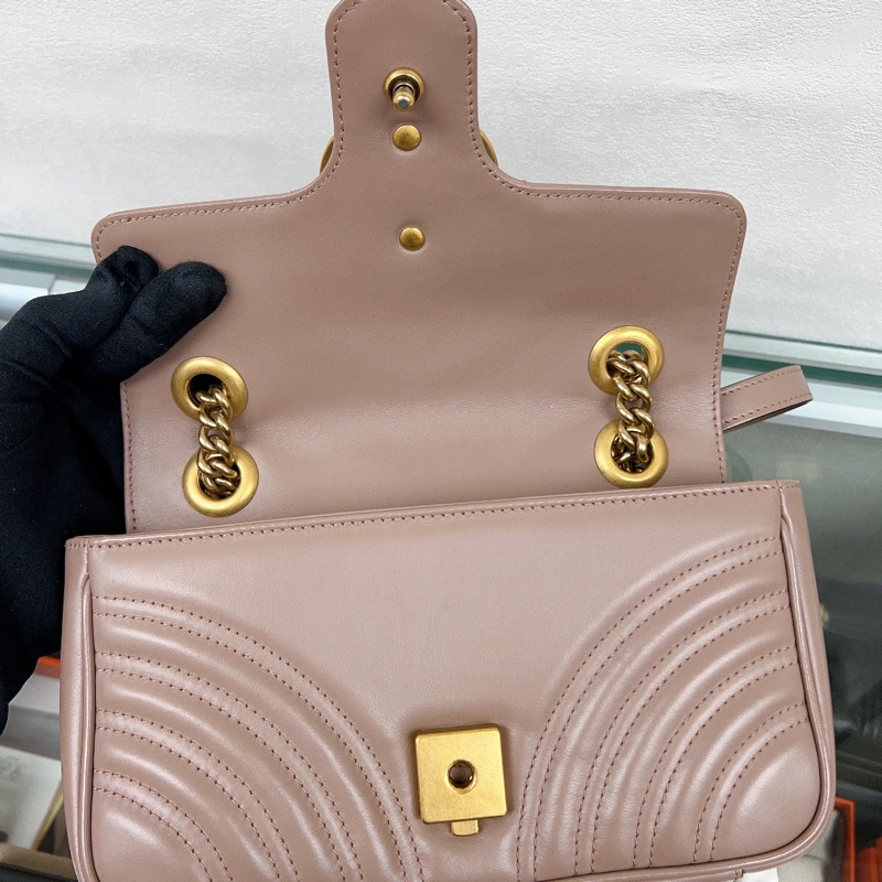 Gucci marmont 22 藕粉馬夢鏈條包-8