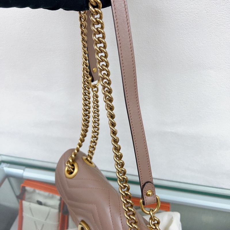 Gucci marmont 22 藕粉馬夢鏈條包-10