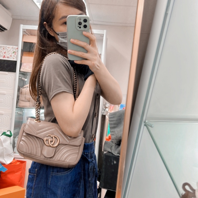 Gucci marmont 22 藕粉馬夢鏈條包-11