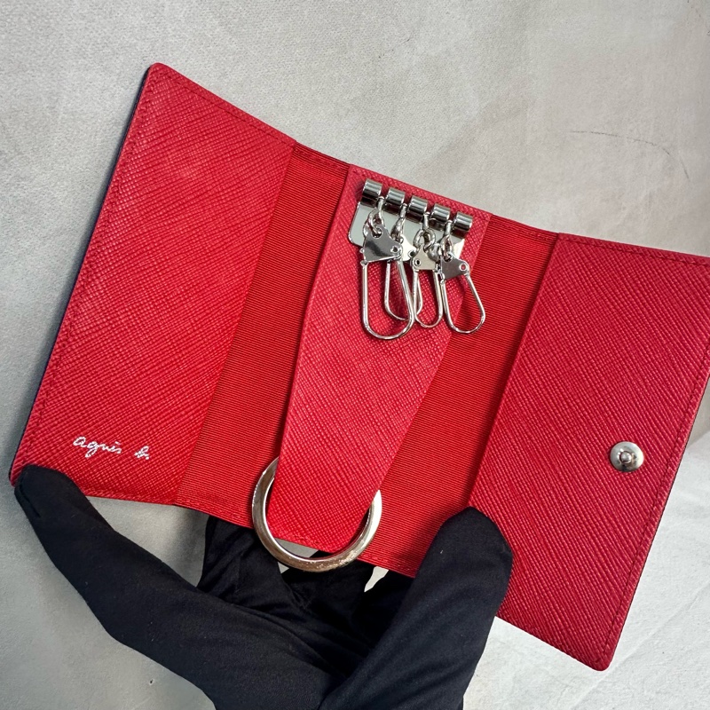 Agnes B 藍色釦式鑰匙包-7