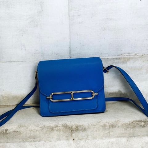 Hermès Mini Roulis 19 坦桑尼克藍el皮銀扣肩背包