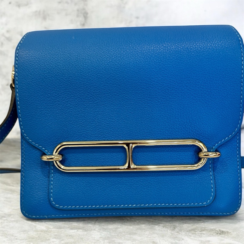Hermès Mini Roulis 19 坦桑尼克藍el皮銀扣肩背包-1