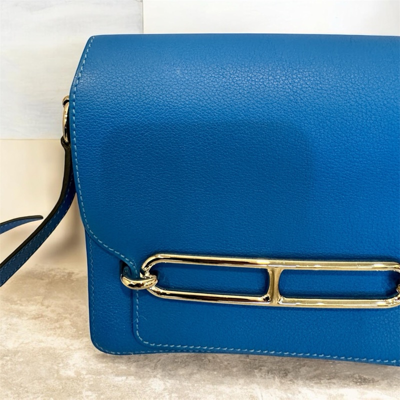 Hermès Mini Roulis 19 坦桑尼克藍el皮銀扣肩背包-2