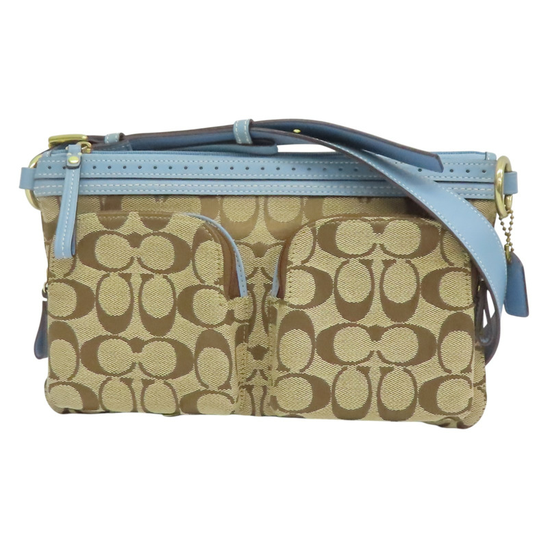 藍/棕色 帆布 肩背包【COACH 寇馳】-0