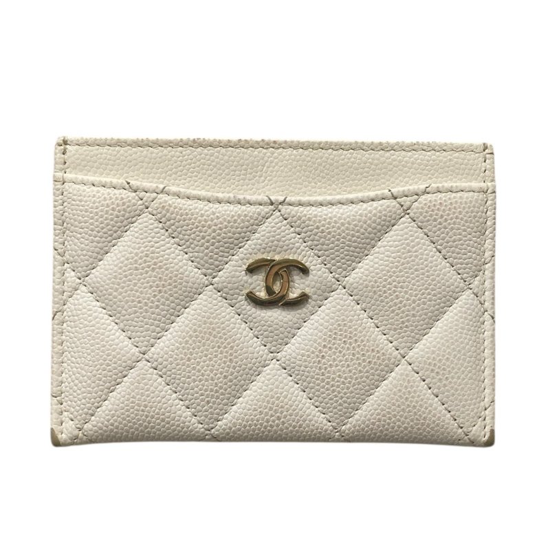 CHANEL 香奈兒 卡夾 荔枝牛皮 白色 淡金釦-0