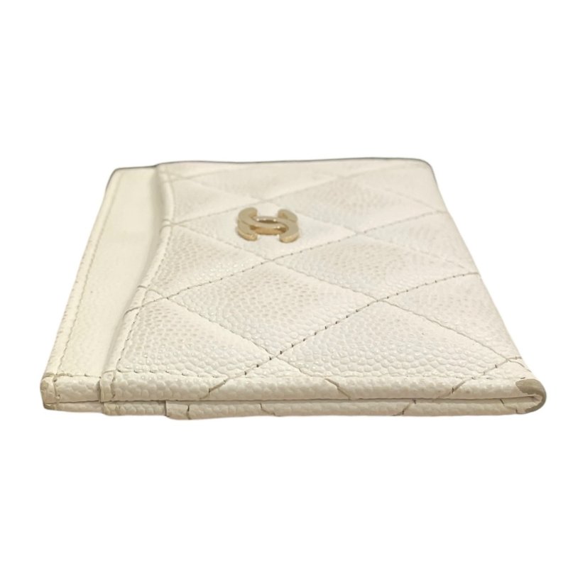 CHANEL 香奈兒 卡夾 荔枝牛皮 白色 淡金釦-1