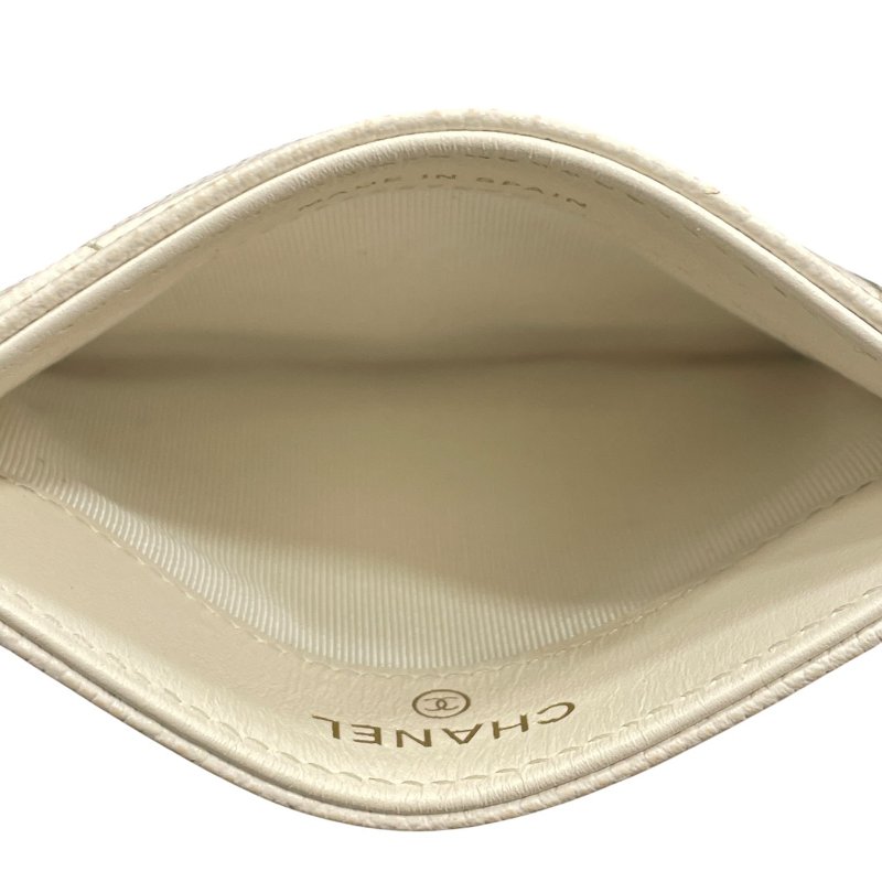 CHANEL 香奈兒 卡夾 荔枝牛皮 白色 淡金釦-10