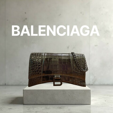 ✈️老闆出國不在‼️狂降甜價至4/5（原27800）㊣✨BALENCIAGA✨巴黎世家（附防塵袋）黑色 鱷魚紋 鏈條 沙漏包 肩背包 斜背包 手拿包/二手包/二手精品/保證正品🌳二手樹屋🌳