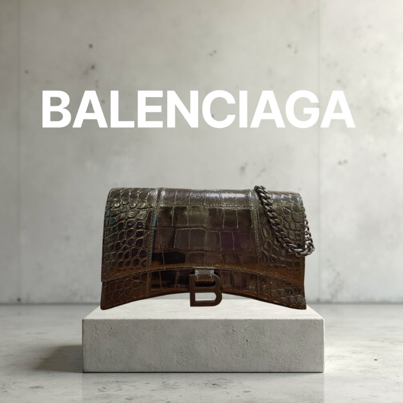 【🐴馬上下單最優惠】🧧限時降價至2/11（原$27800）㊣✨BALENCIAGA✨巴黎世家（附防塵袋）黑色 鱷魚紋 鏈條 沙漏包 肩背包 斜背包 手拿包/二手包/二手精品/保證正品🌳二手樹屋🌳-0