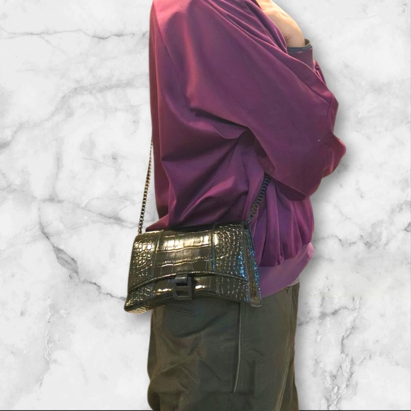 【🐴馬上下單最優惠】🧧限時降價至2/11（原$27800）㊣✨BALENCIAGA✨巴黎世家（附防塵袋）黑色 鱷魚紋 鏈條 沙漏包 肩背包 斜背包 手拿包/二手包/二手精品/保證正品🌳二手樹屋🌳-54